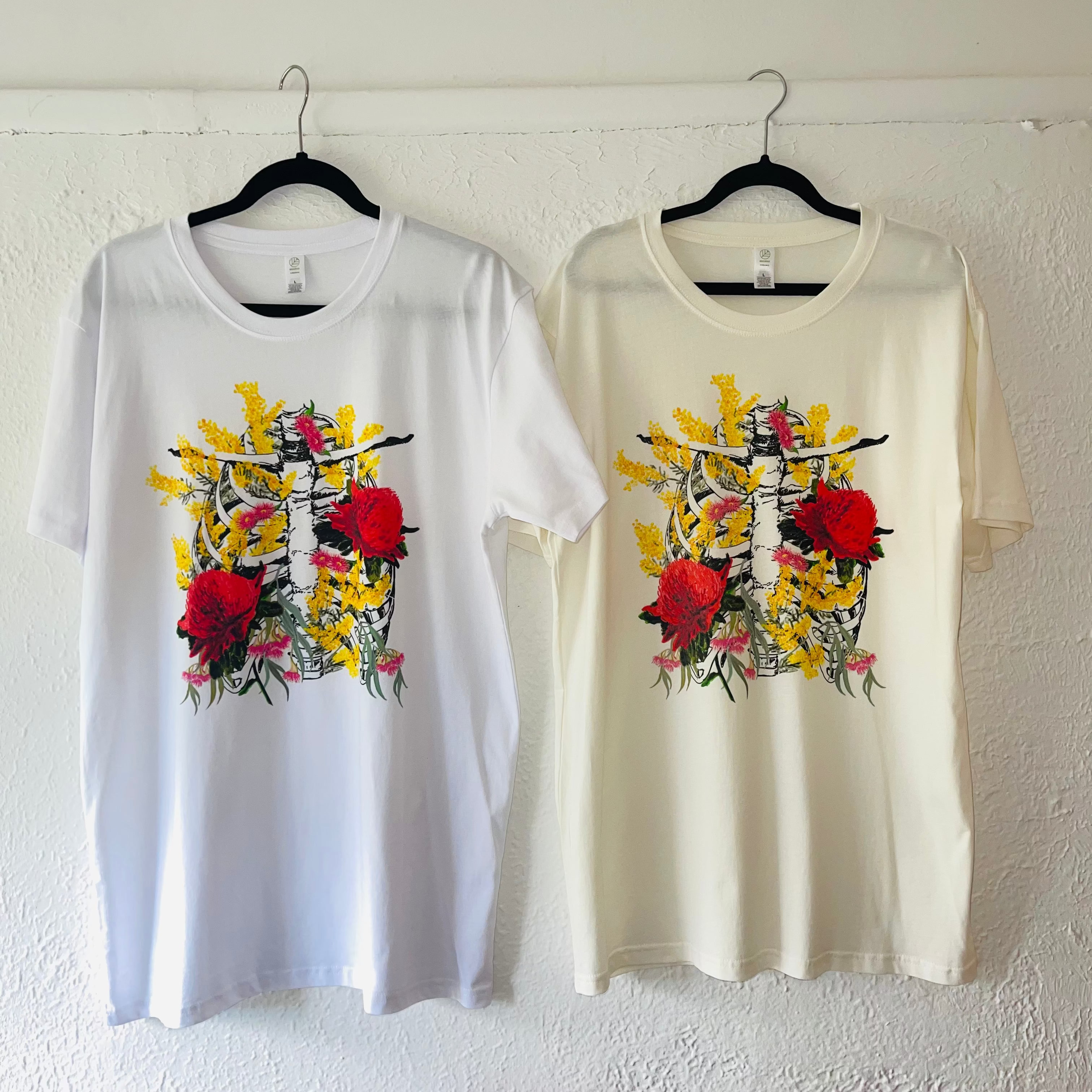 Australian native flowers on 100% organic cotton t shirt by High Tees.