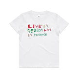 Live in Seddon, live in Paradise kids T shirt