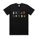Hand drawn design of Australian beetles printed 100% organic cotton unisex t shirt