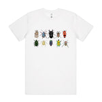 Hand drawn design of Australian beetles printed 100% organic cotton unisex t shirt