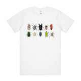 Hand drawn design of Australian beetles printed 100% organic cotton unisex t shirt