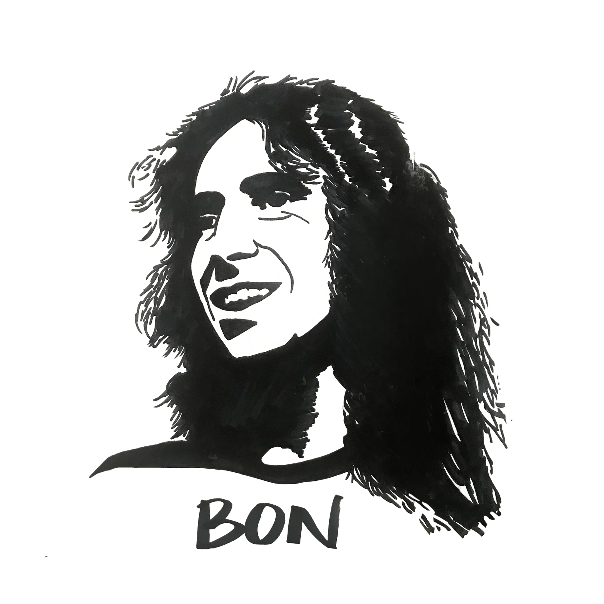 Original drawing of Bon Scott. ©High Tees