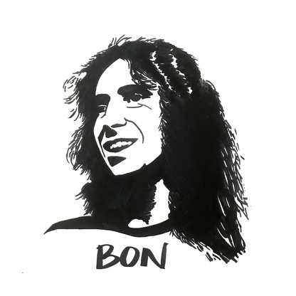 Original drawing of Bon Scott. ©High Tees