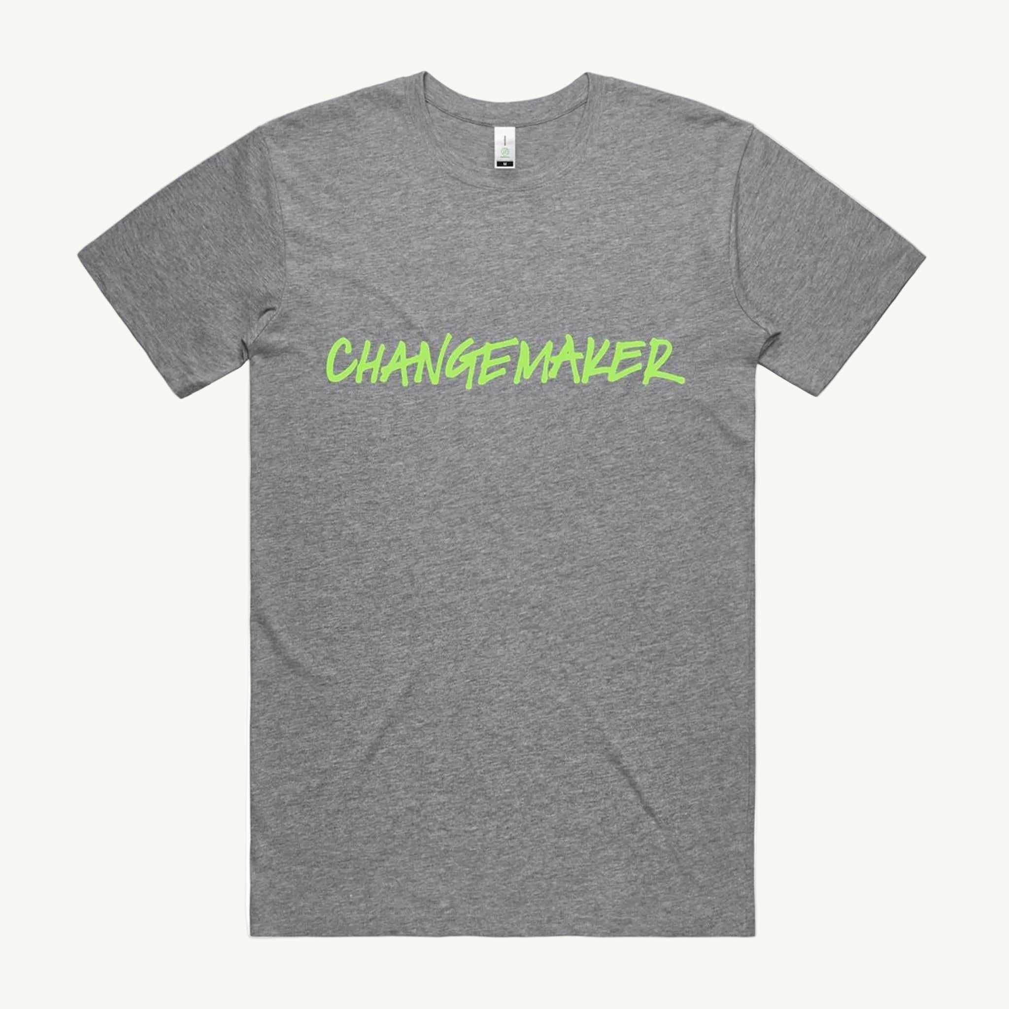 Changemaker Slogan T shirt Grey and Lime Unisex by High Tees