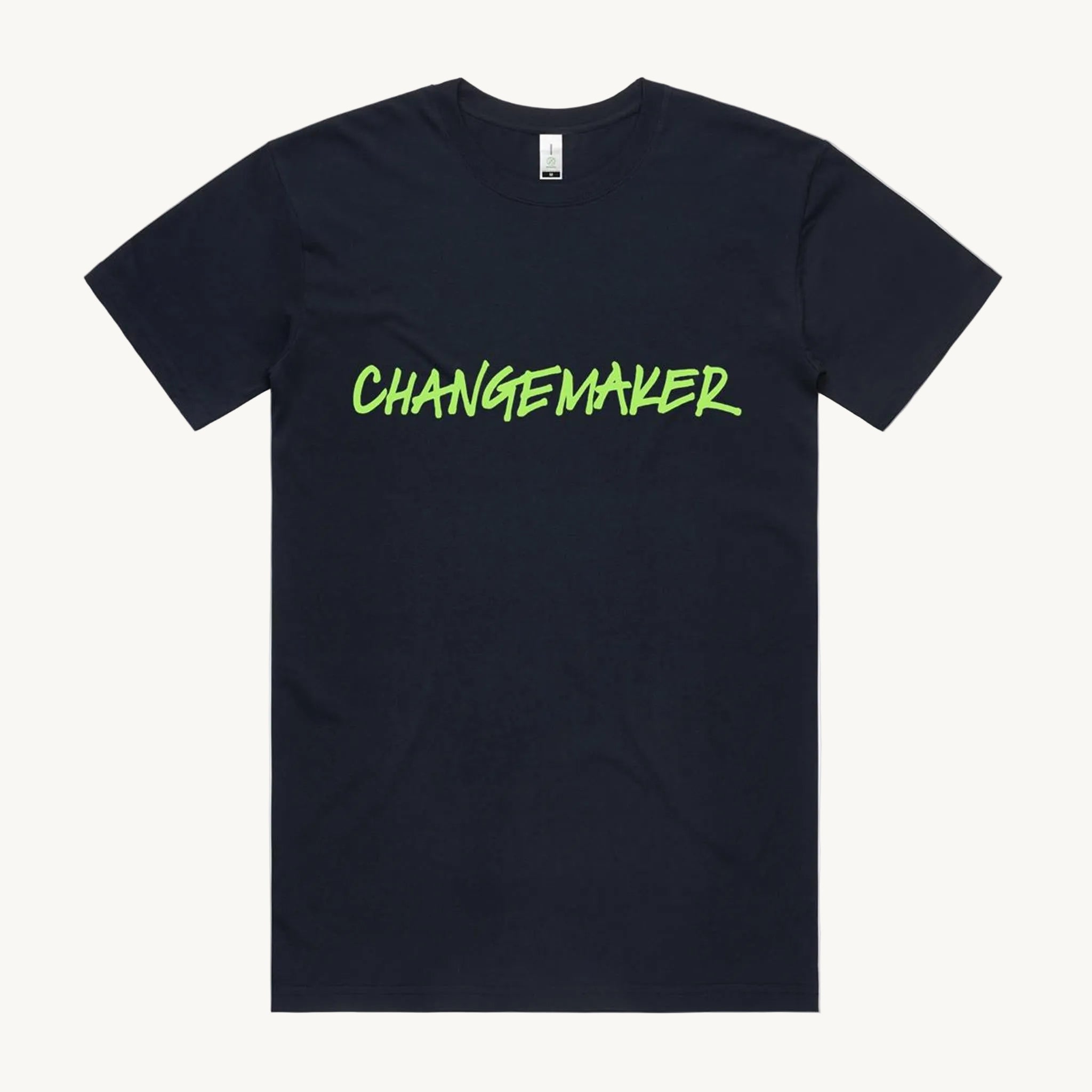 Changemaker Slogan T shirt Navy and Lime Unisex by High Tees