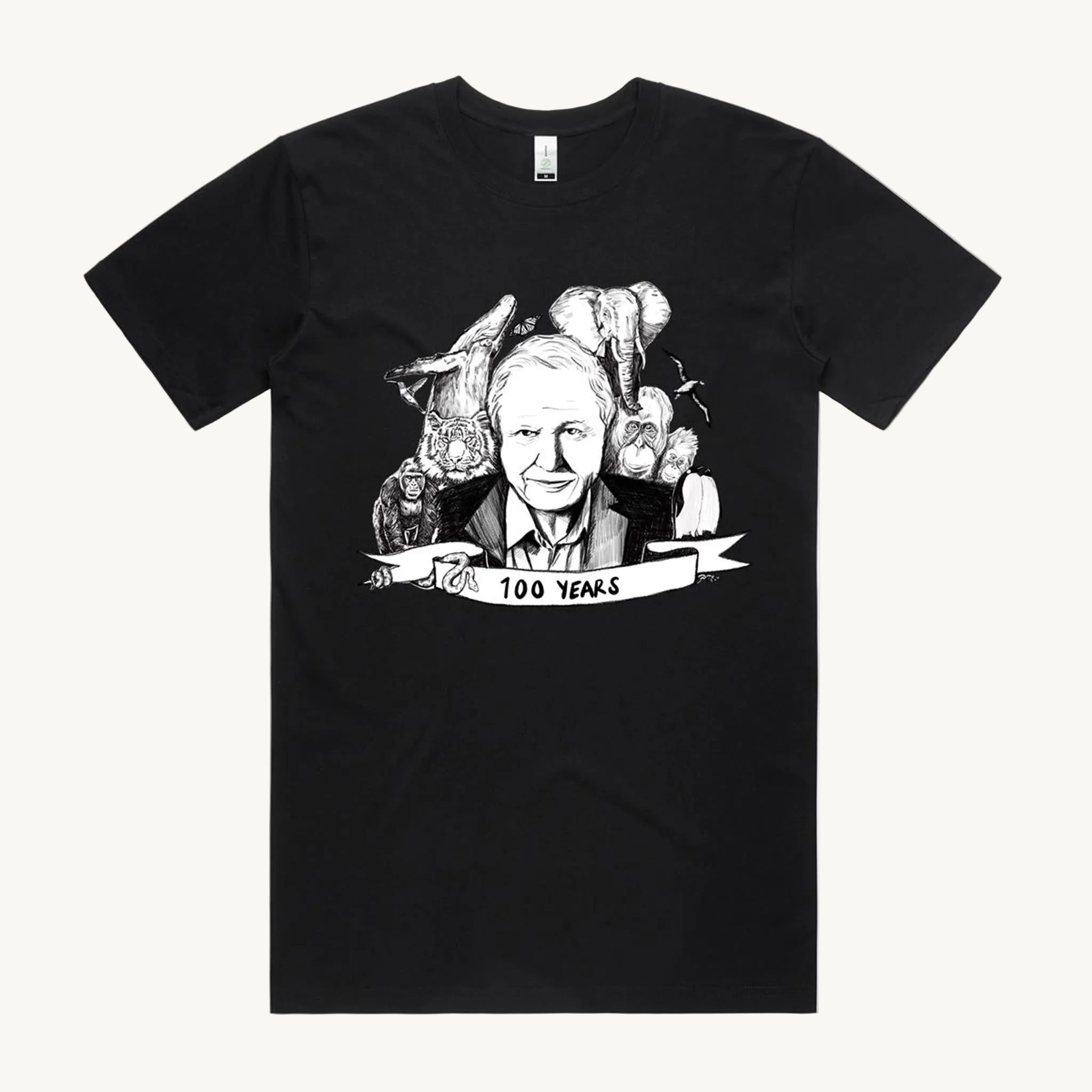 David Attenborough 100 Years Adult T shirt Black by High Tees