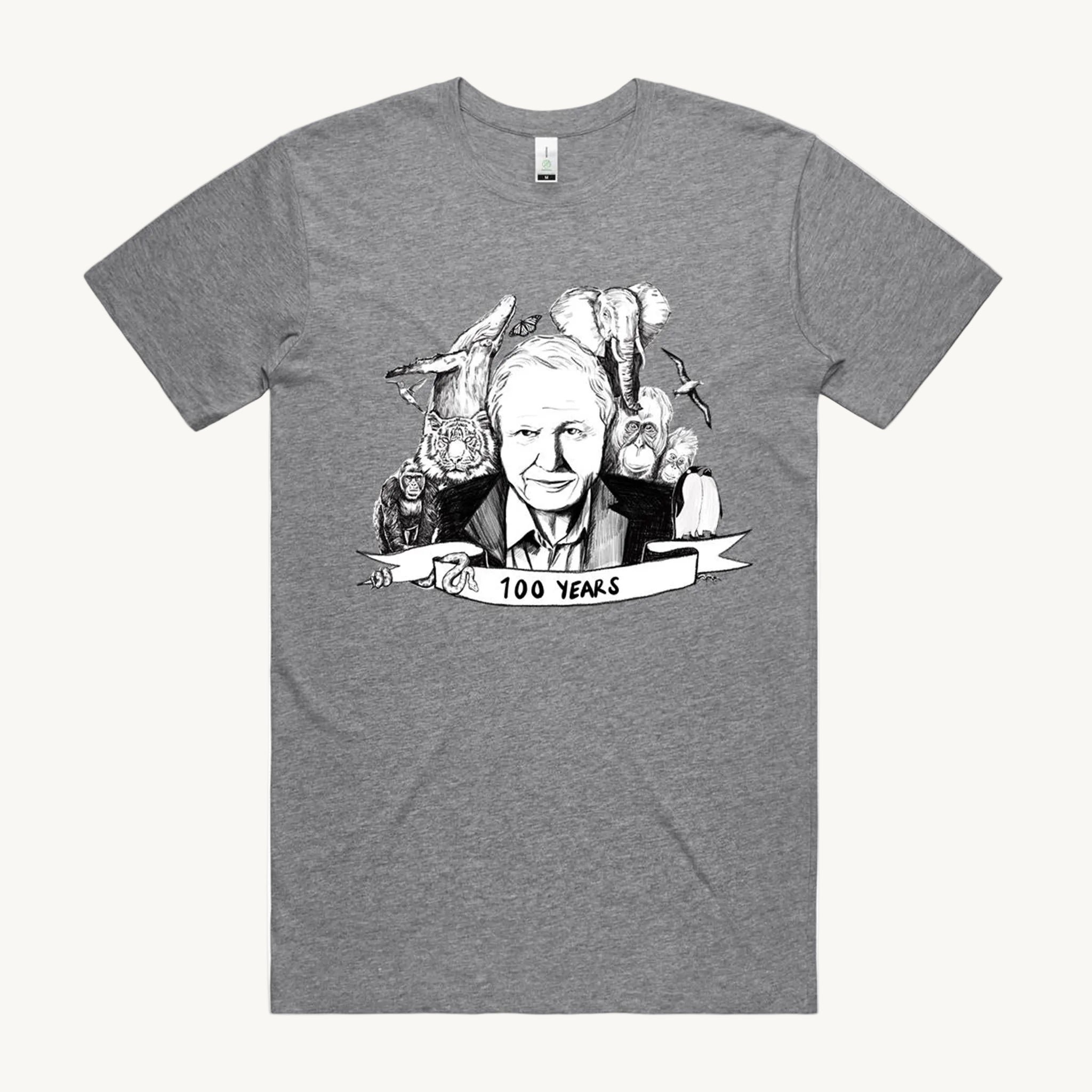 David Attenborough 100 Years Adult T shirt Grey by High Tees