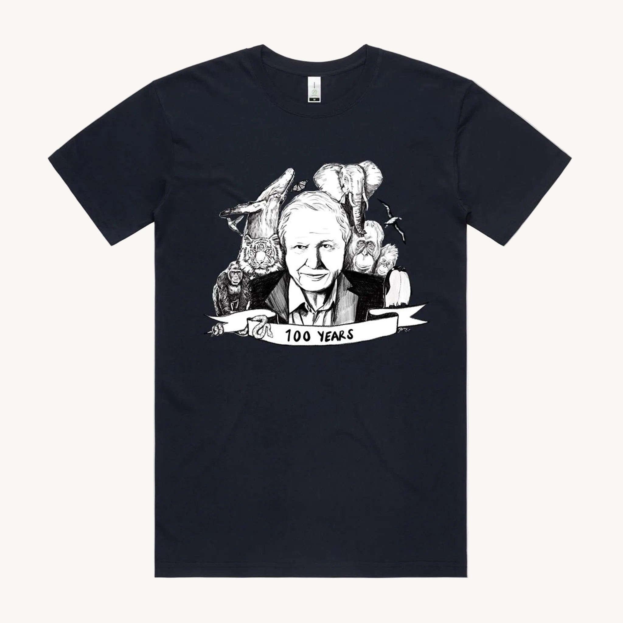 David Attenborough 100 Years Adult T shirt Navy by High Tees