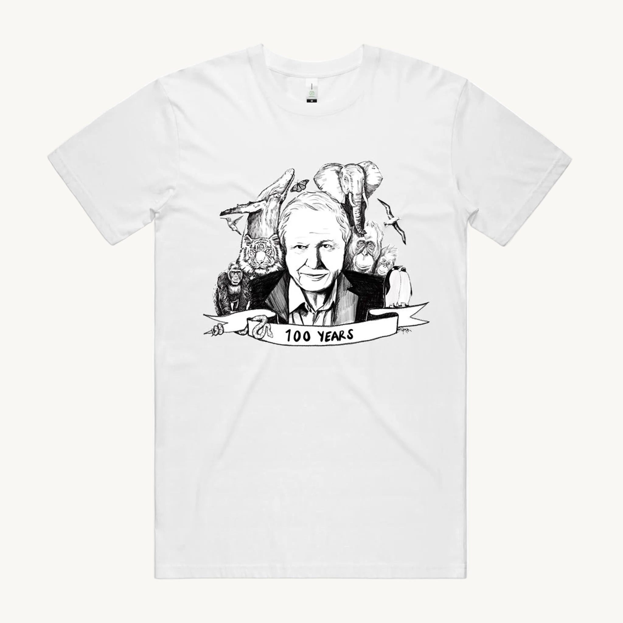 David Attenborough 100 Years Adult T shirt White by High Tees