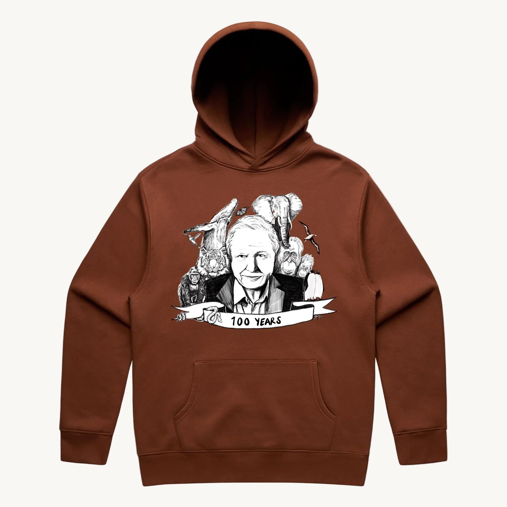 David Attenborough 100 Years Hoodie Clay by High Tees