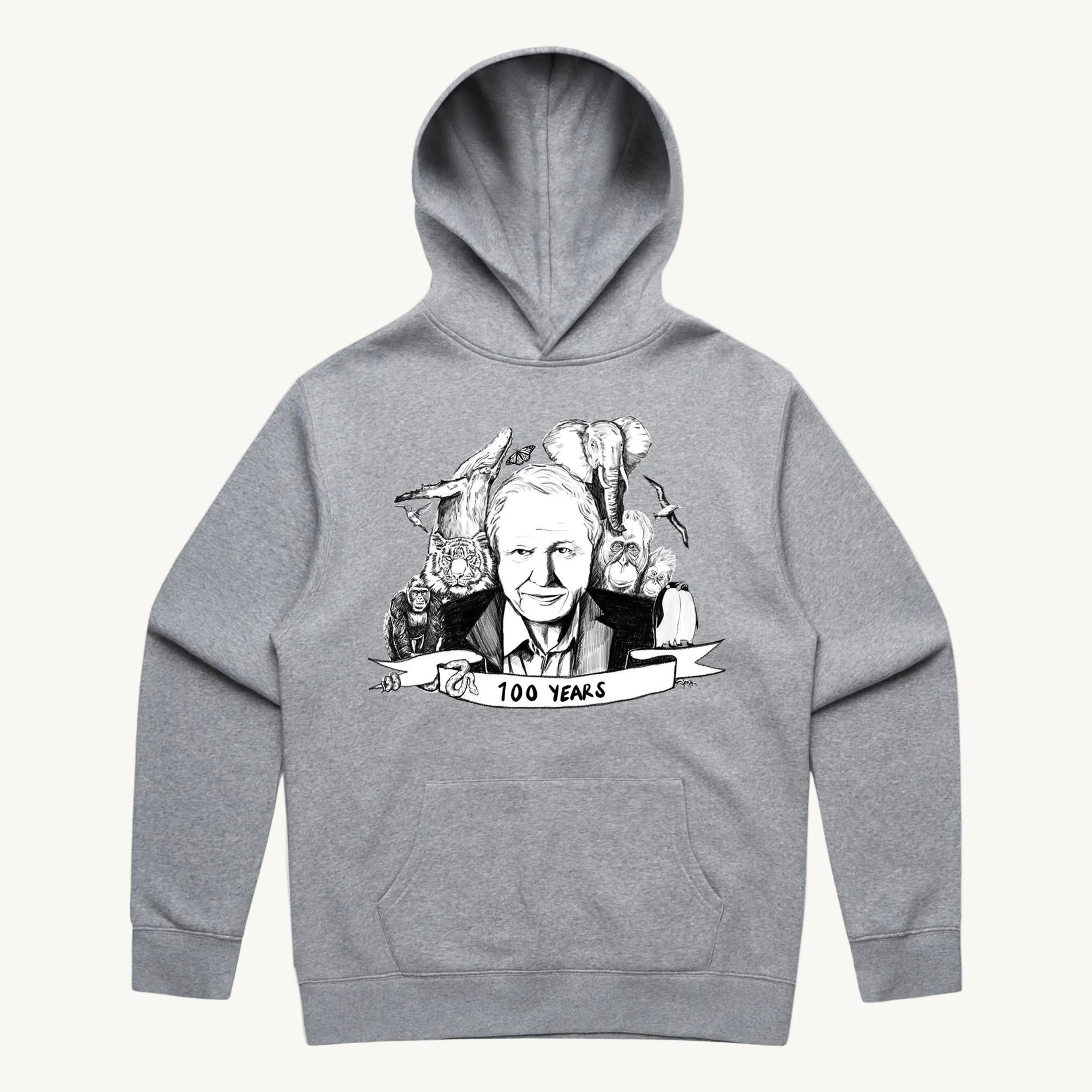 David Attenborough 100 Years Hoodie Grey by High Tees