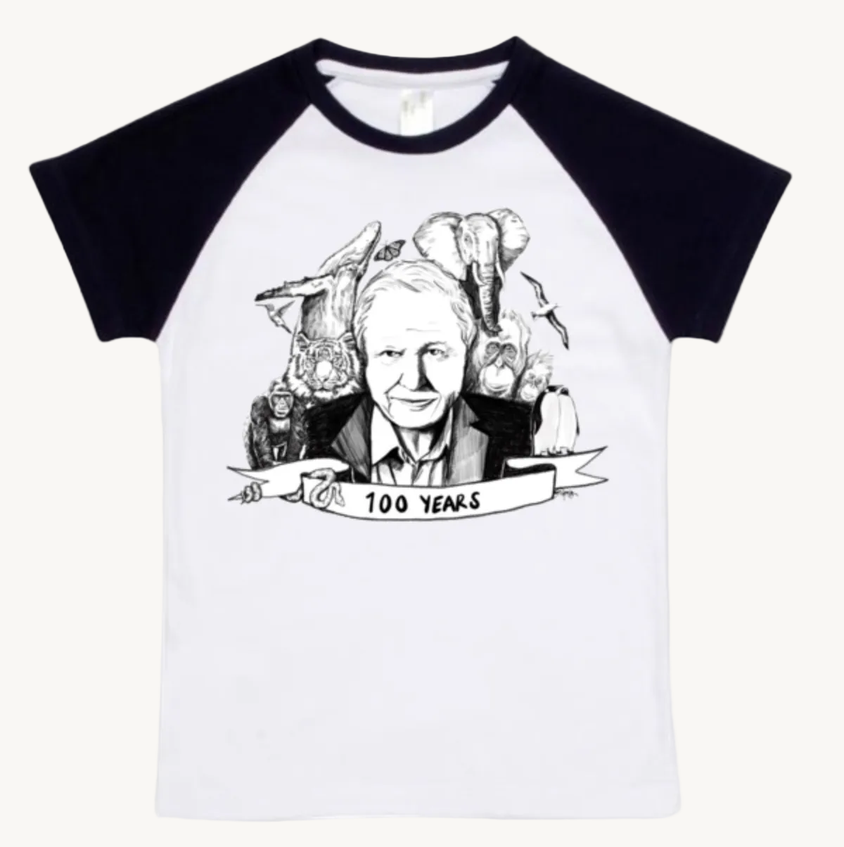 David Attenborough Kids Raglan T shirt Black by High Tees