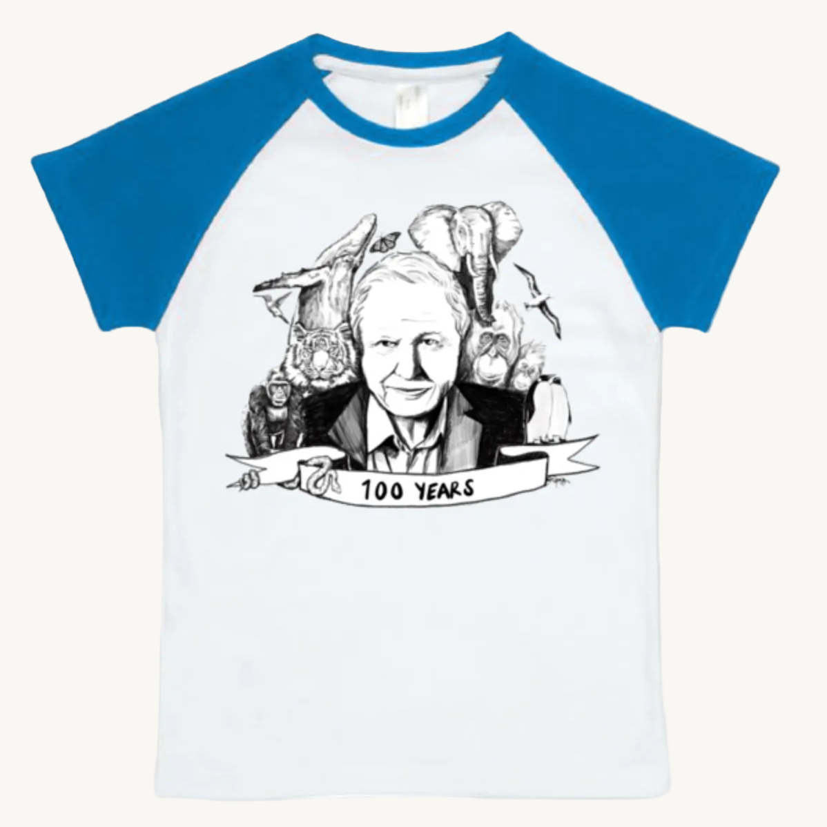 David Attenborough Kids Raglan T shirt Blue by High Tees