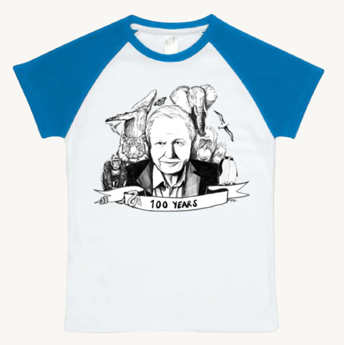 David Attenborough Kids Raglan T shirt Blue by High Tees