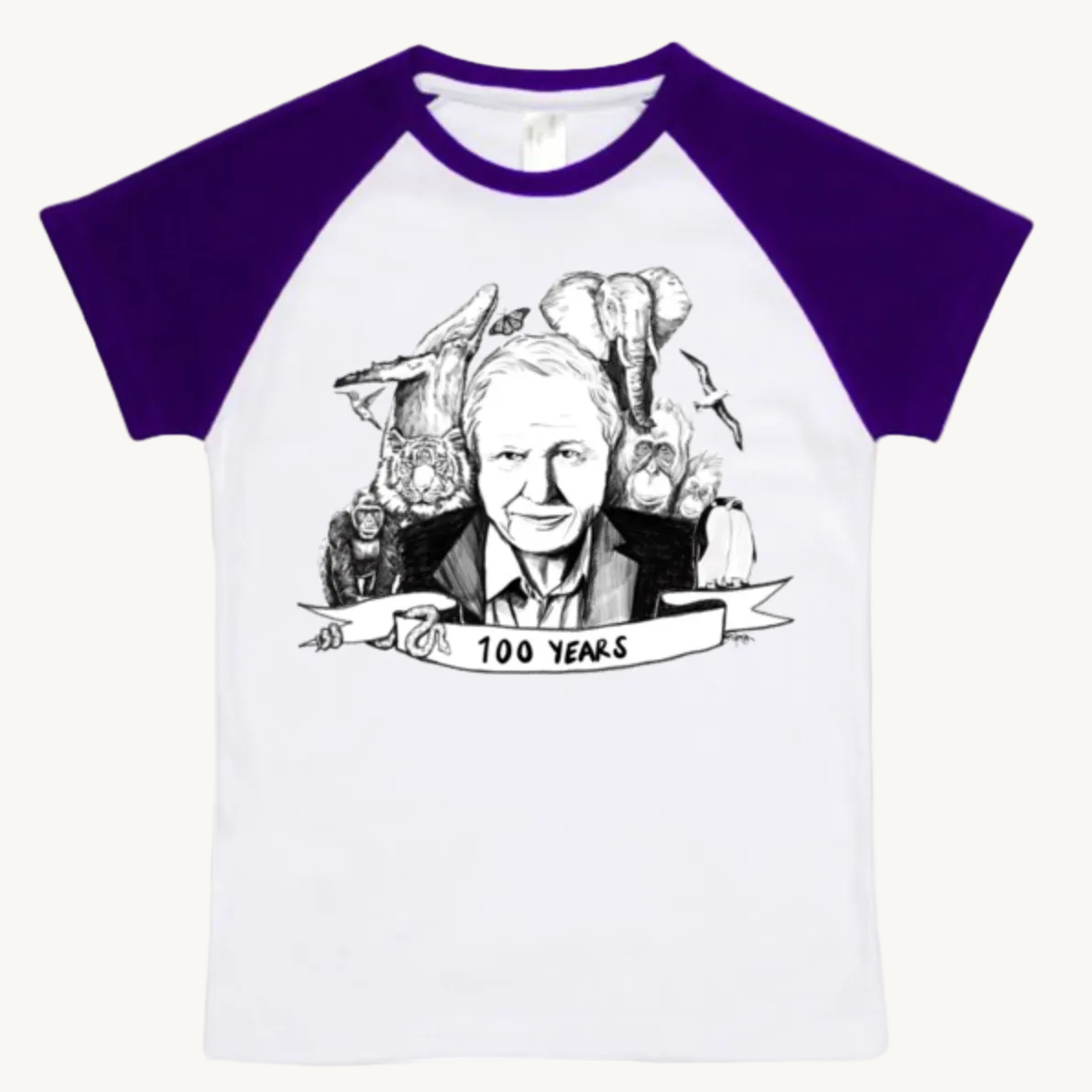 David Attenborough Kids Raglan T shirt Purple by High Tees