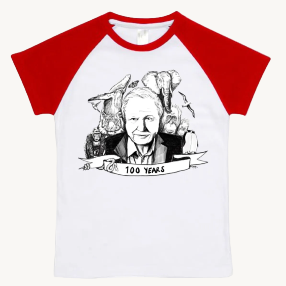 David Attenborough Kids Raglan T shirt Red by High Tees