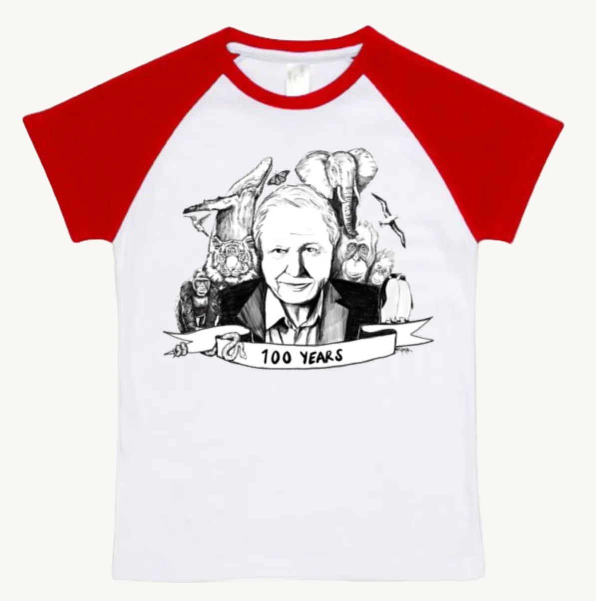 David Attenborough Kids Raglan T shirt Red by High Tees