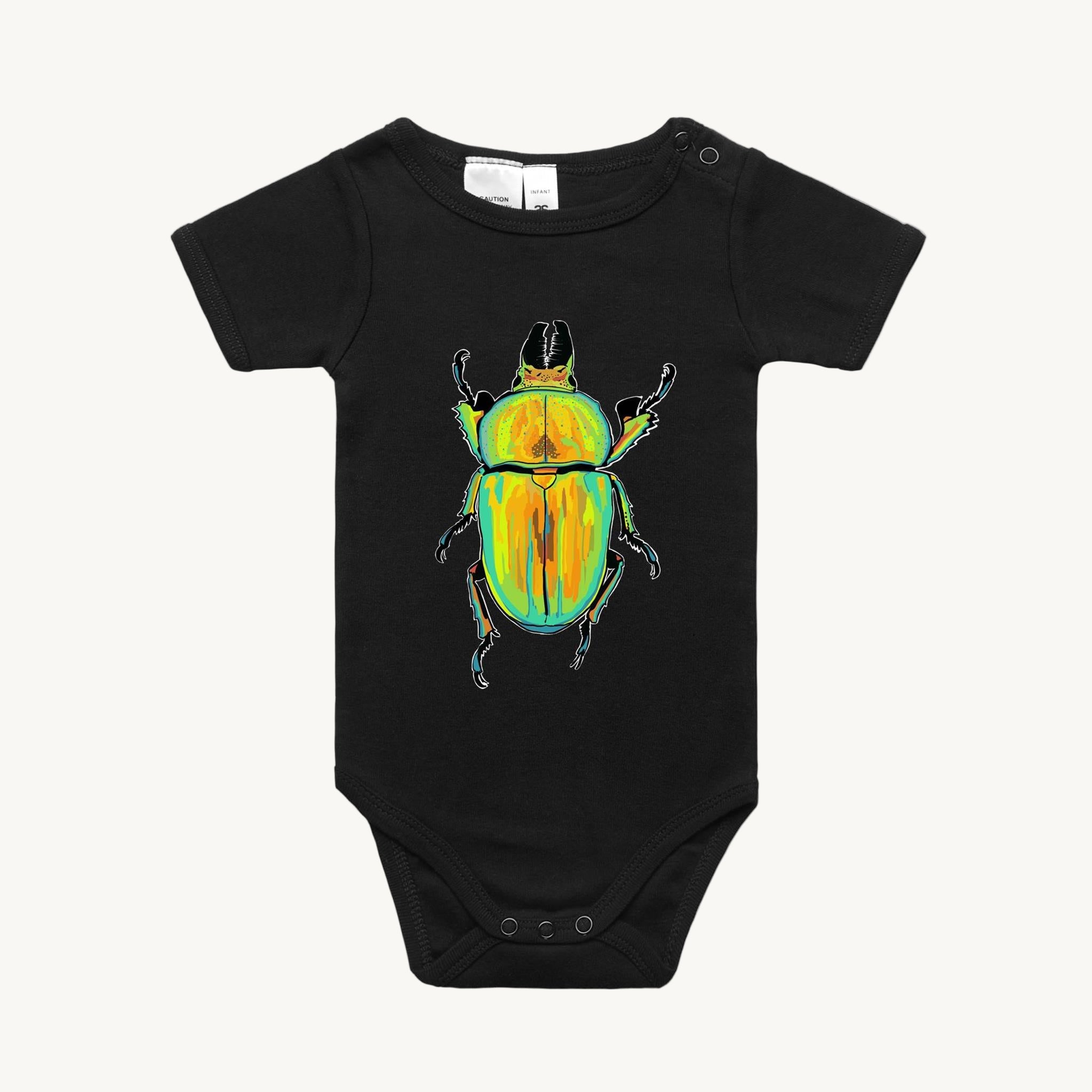 Golden Stag Beetle All In One Romper Black by High Tees.