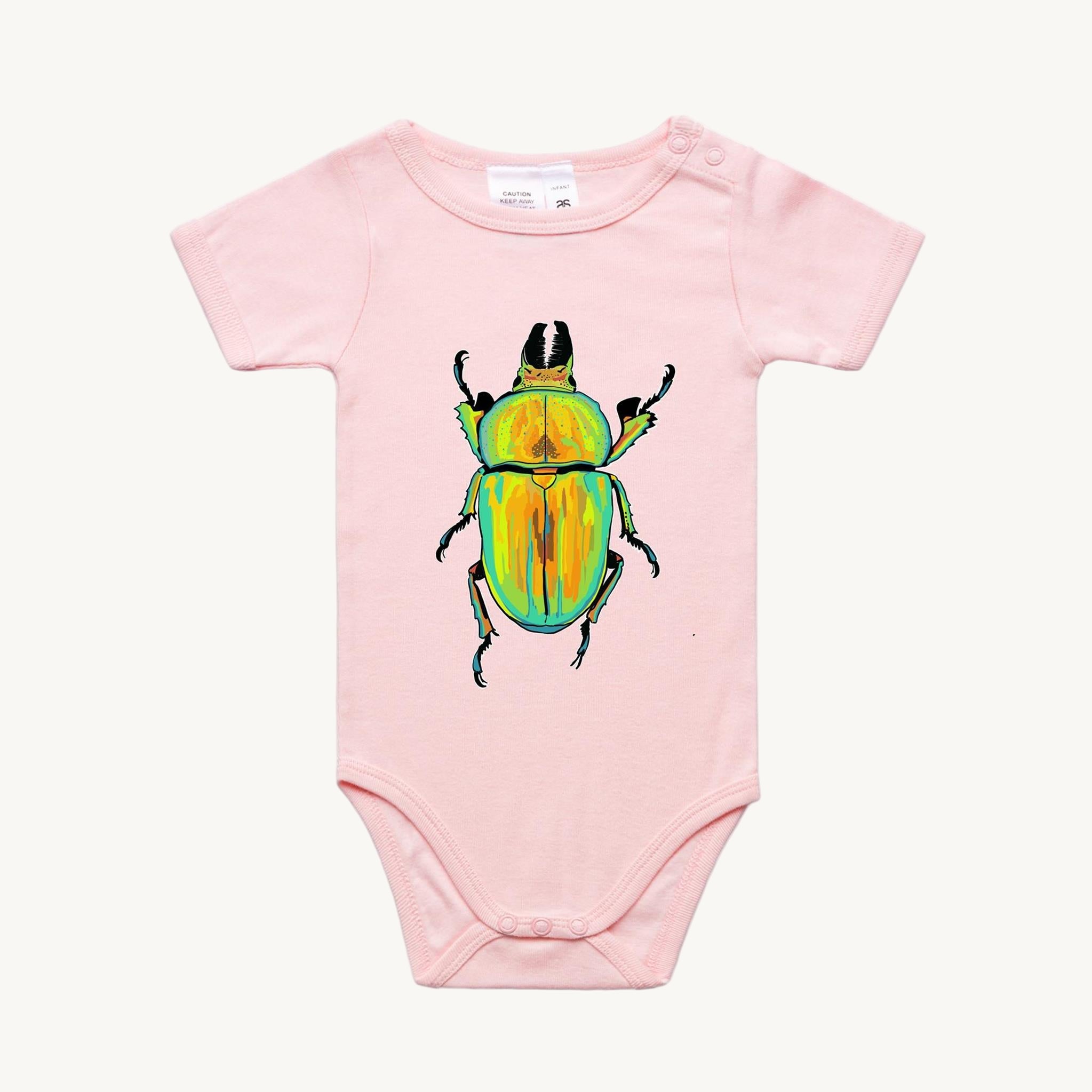 Golden Stag Beetle All In One Romper Pink by High Tees.