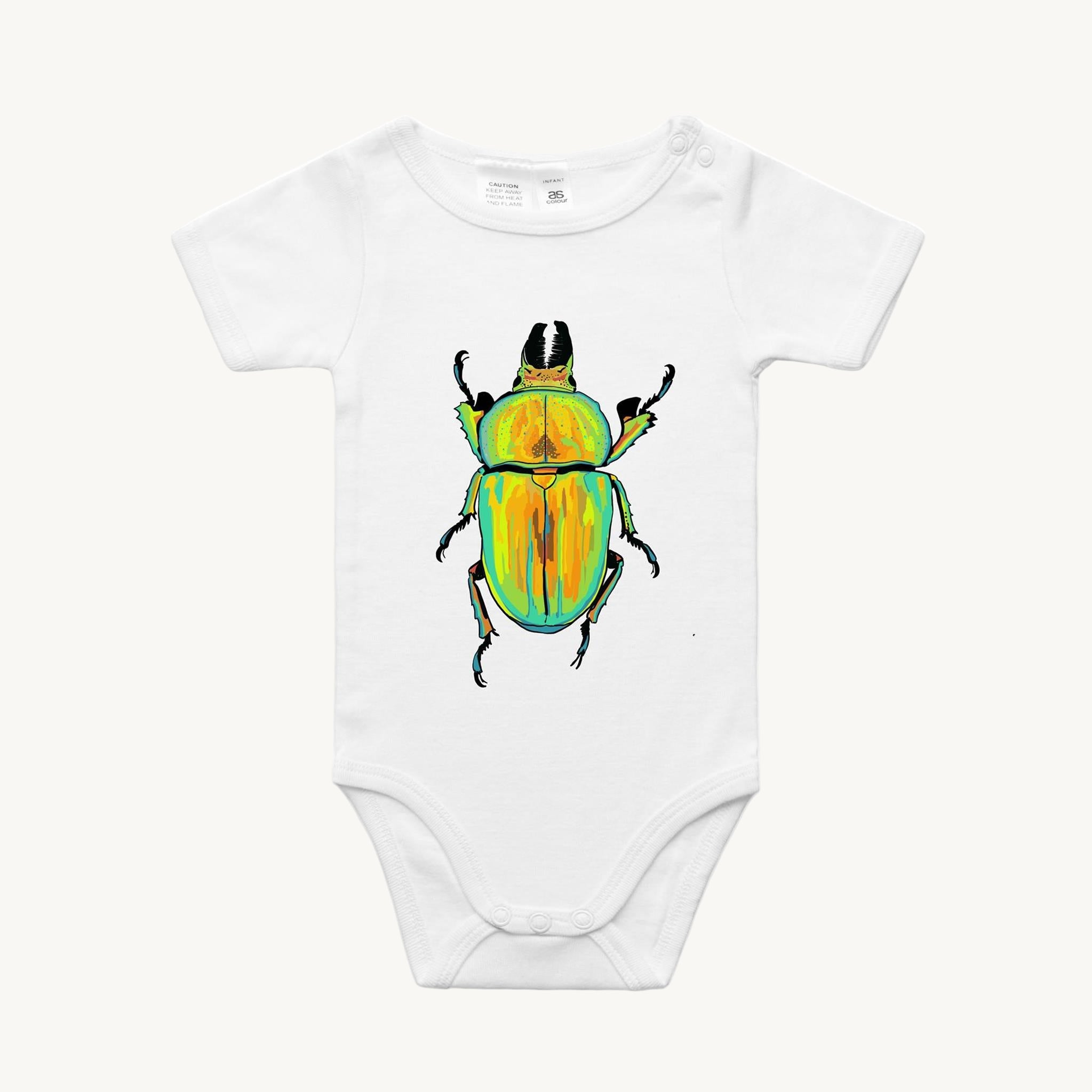 Golden Stag Beetle All In One Romper White by High Tees.
