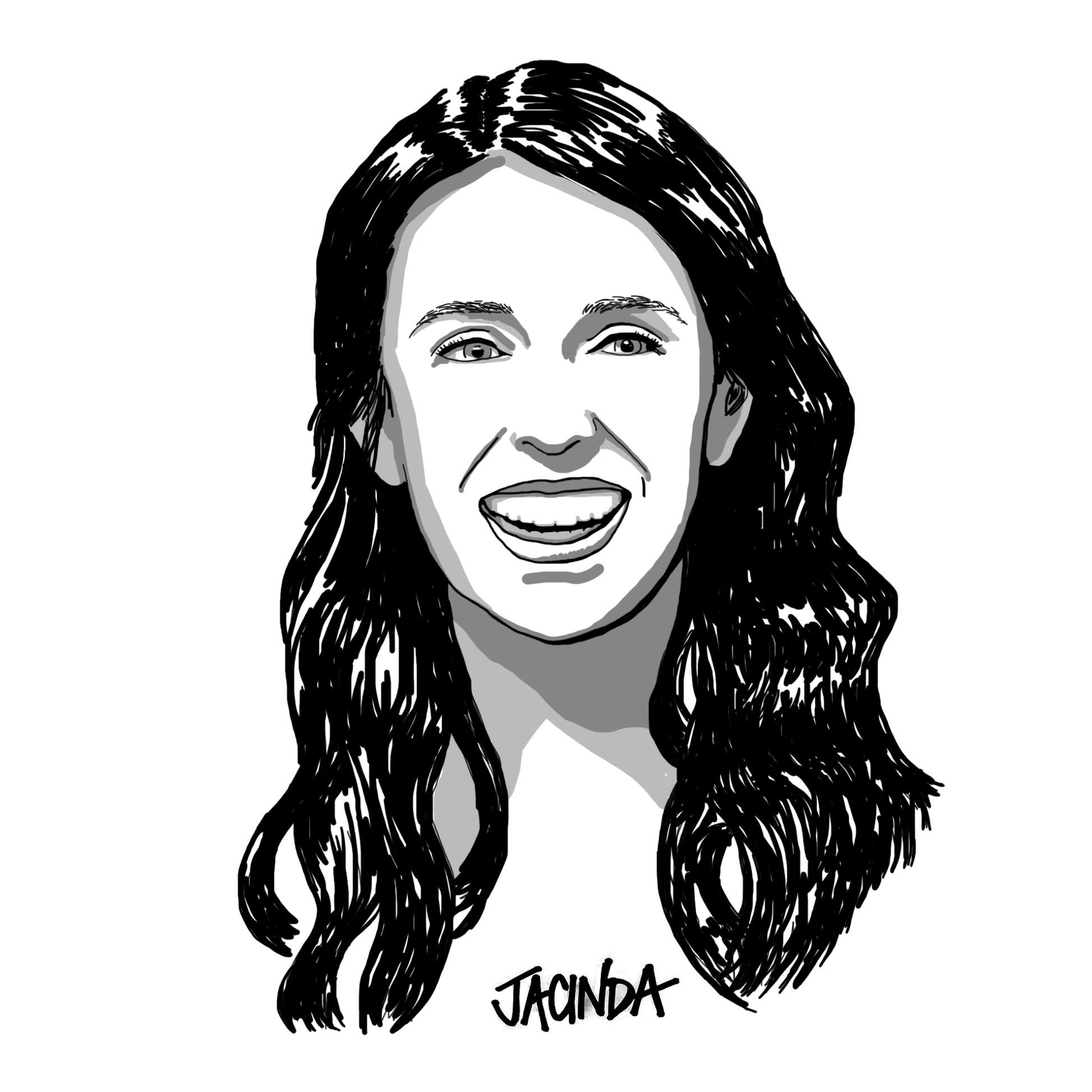 Jacinda Ardern original drawing. ©High Tees