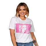 Margot Robbie Pink White T shirt. High Tees Australia. ©High Tees