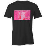 Margot Robbie Pink Black T shirt. High tees Australia. ©High Tees