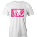 Margot Robbie Pink White T shirt. High tees Australia. ©High Tees