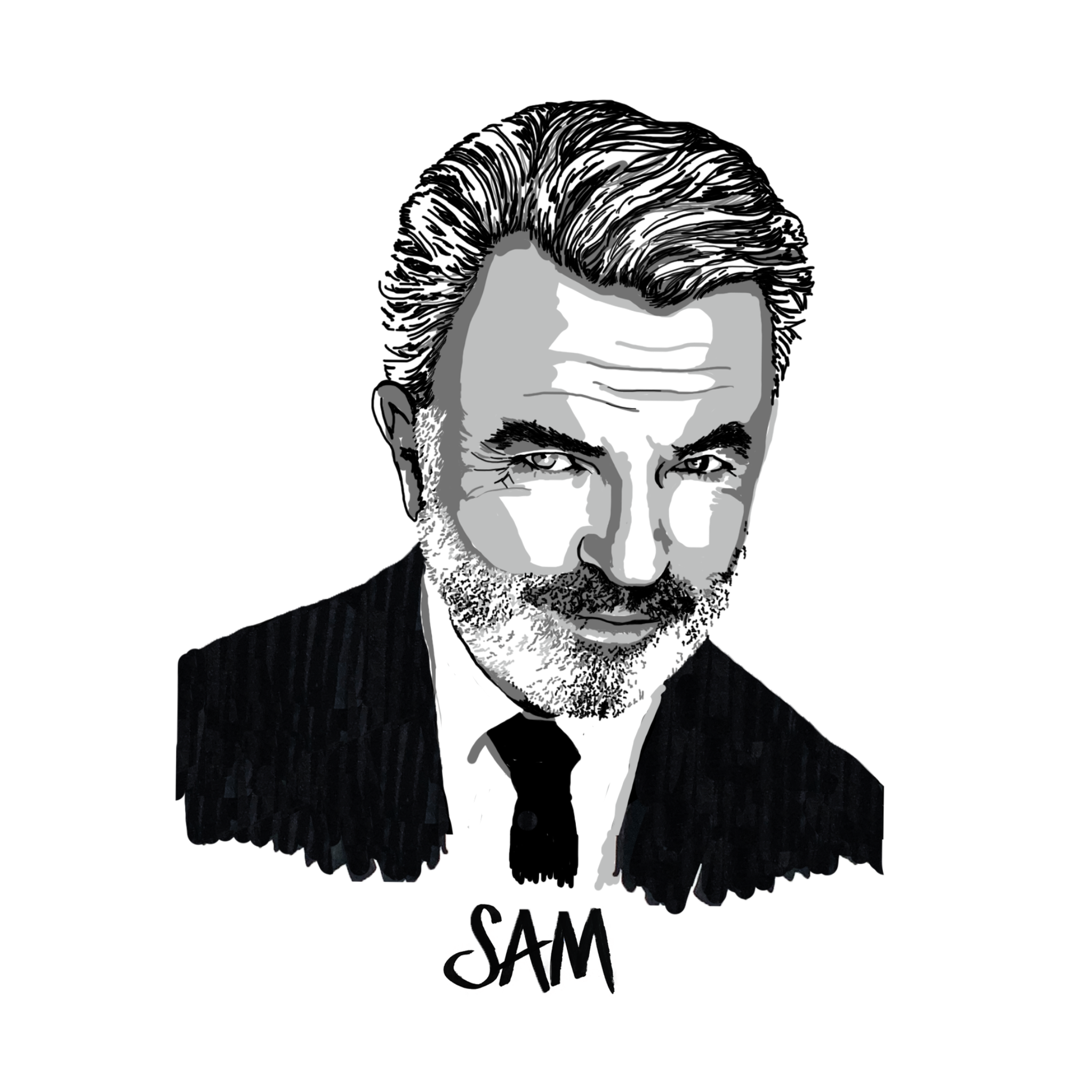 Sam Neill original drawing. High Tees Australia. ©High Tees
