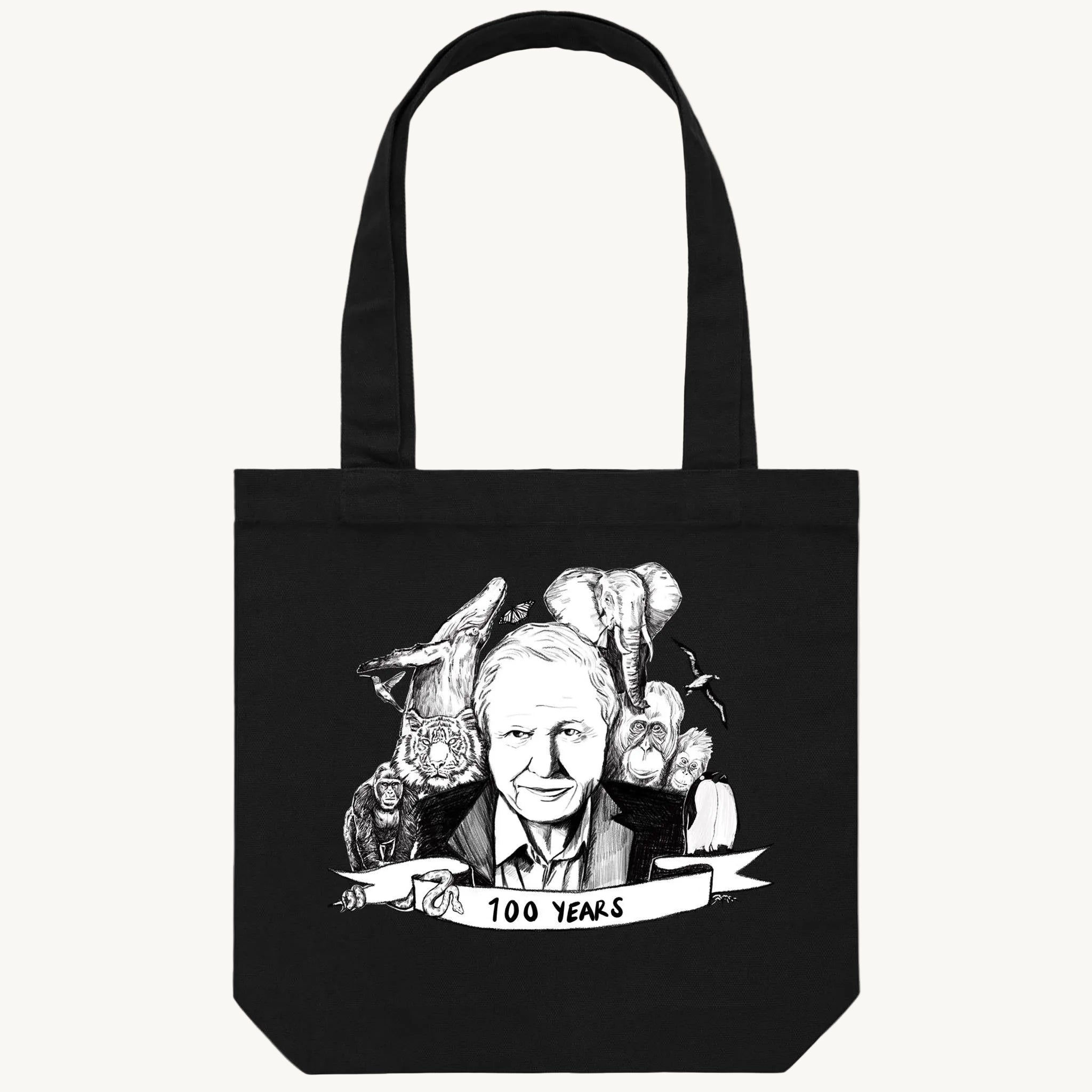 Sir David Attenborough Tote Bag Black by High Tees