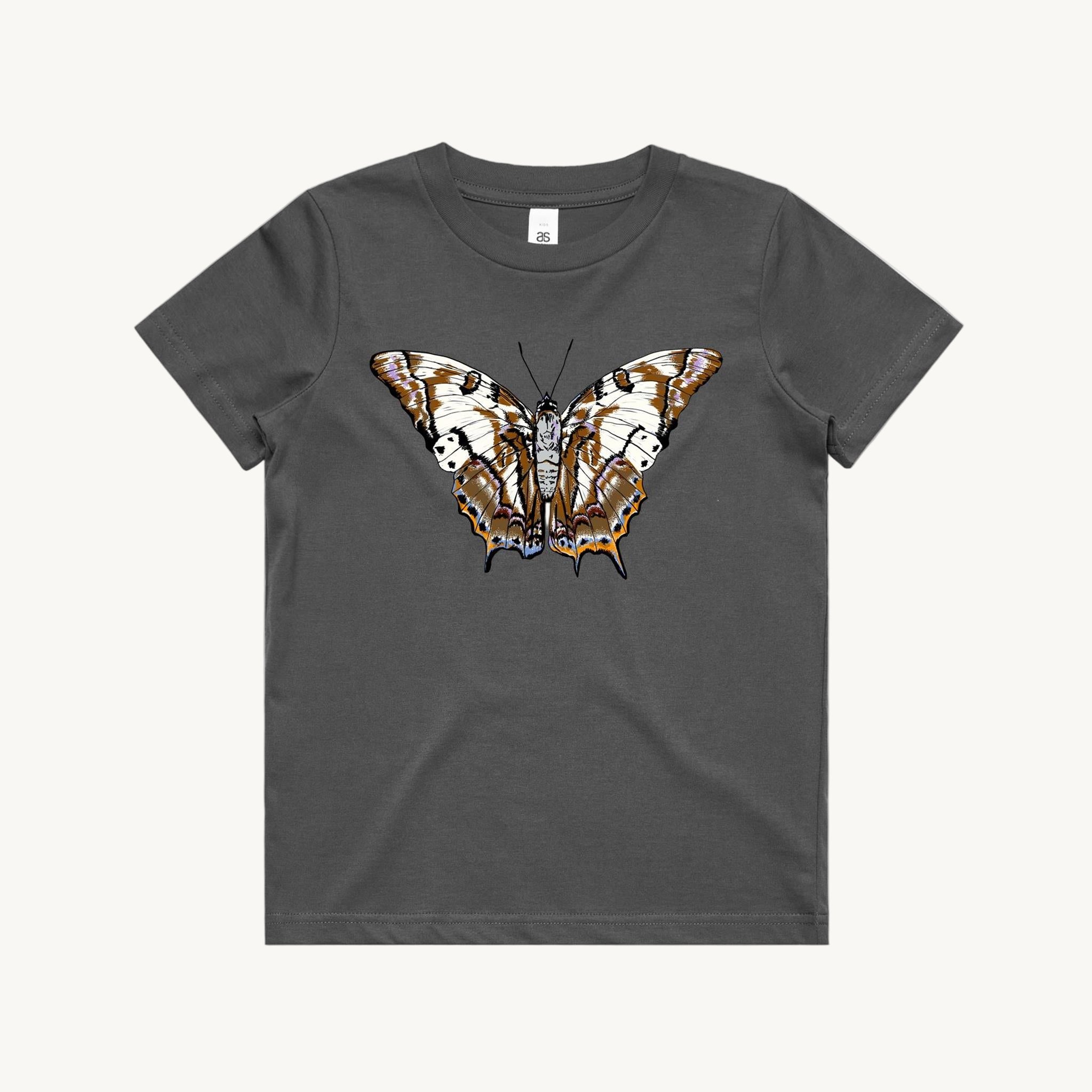 Tailed Emperor Butterfly Kids T shirt Charcoal by High Tees