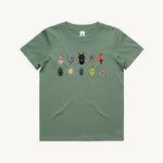 The Beetles Kids Tshirt Green by High Tees. 10 Australian beetles drawn by High Tees. 