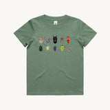 The Beetles Kids Tshirt Green by High Tees. 10 Australian beetles drawn by High Tees. 