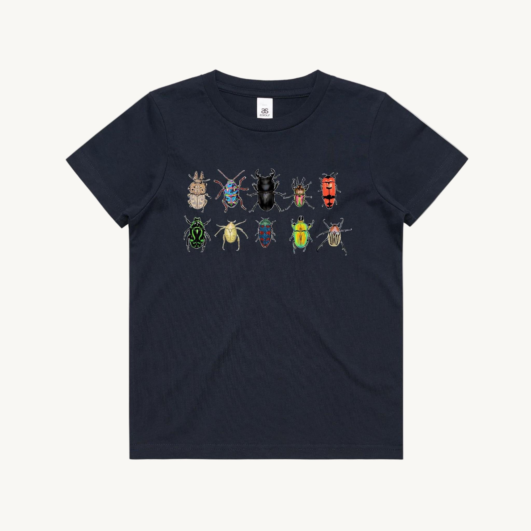 The Beetles Kids Tshirt Navy by High Tees. 10 Australian beetles drawn by High Tees. 