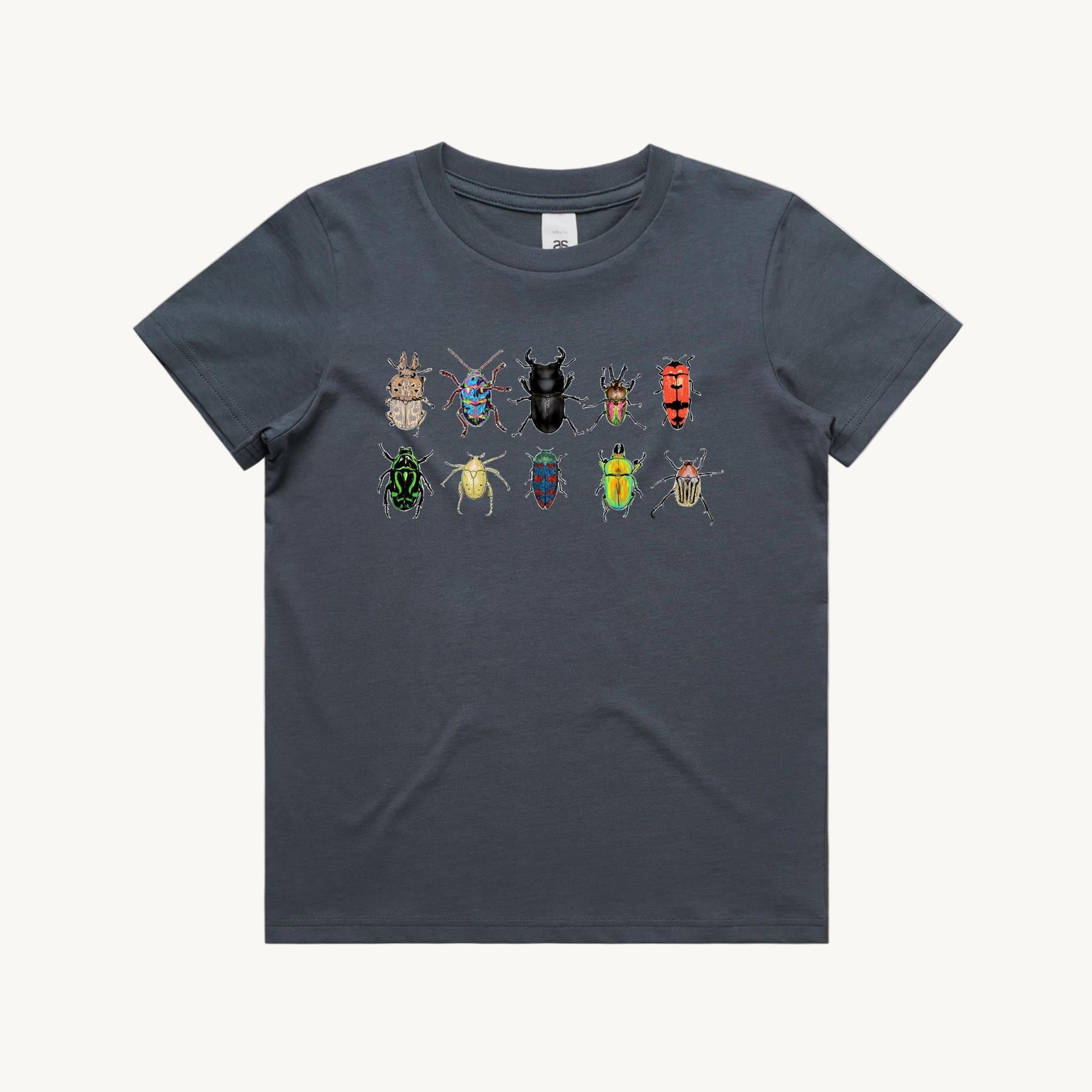 The Beetles Kids Tshirt Petrol by High Tees. 10 Australian beetles drawn by High Tees. 