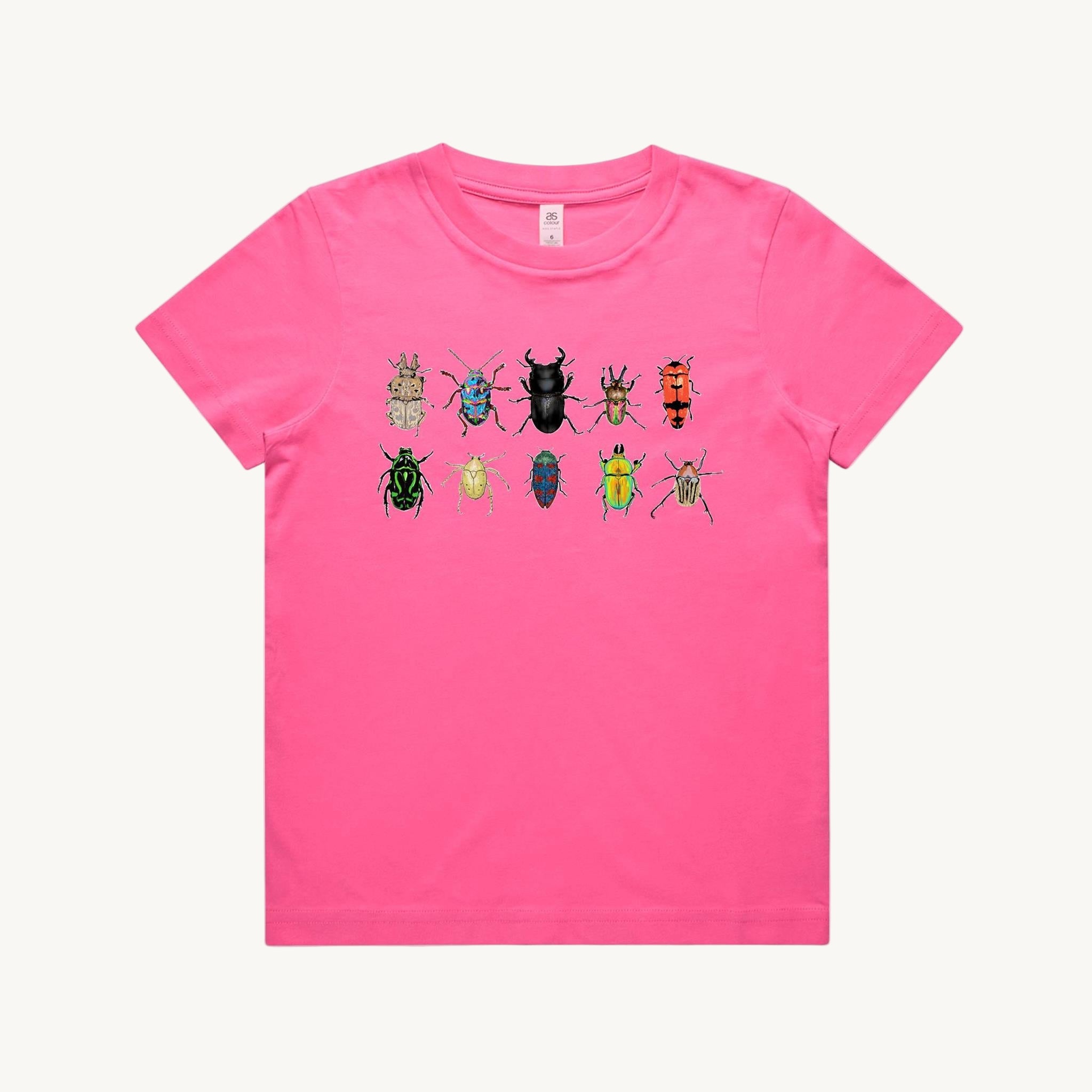 The Beetles Kids Tshirt Pink by High Tees. 10 Australian beetles drawn by High Tees. 