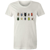 10 Australian beetles printed on 100% organic cotton women's t shirt. 