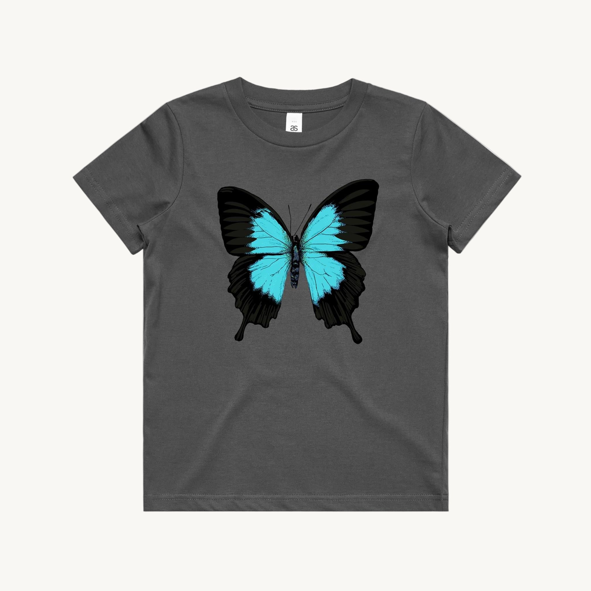 Ulysses Butterfly Kids T shirt Charcoal by High Tees