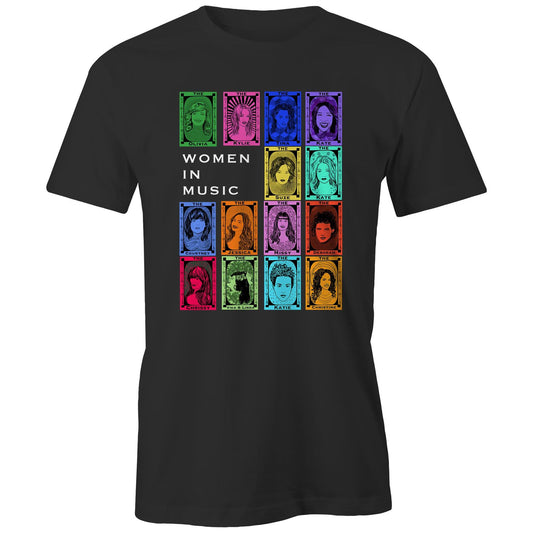 Women in Music T-shirt by High Tees. Ethically made in Melbourne from 100% GOTS organic cotton. 10% donated to Support Act. ©High Tees
