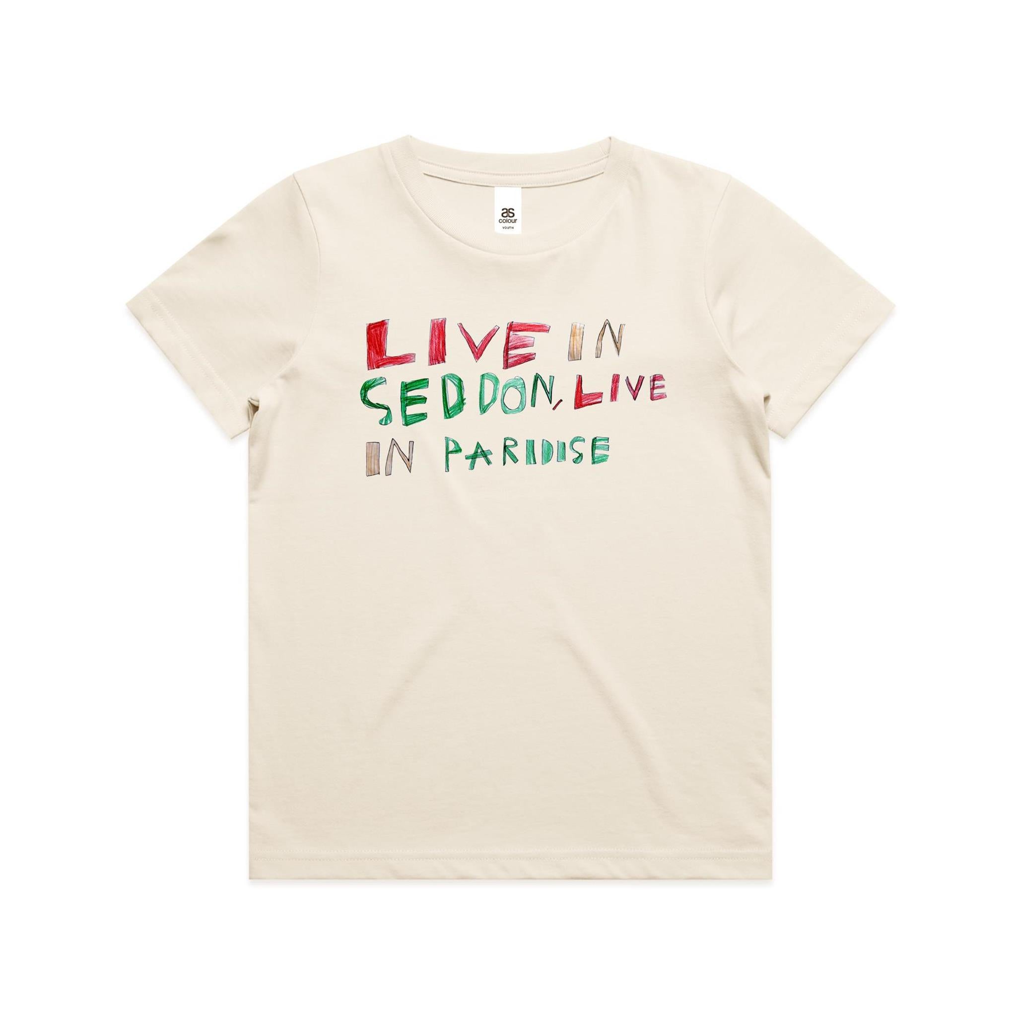 Live in Seddon, live in Paradise kids T shirt