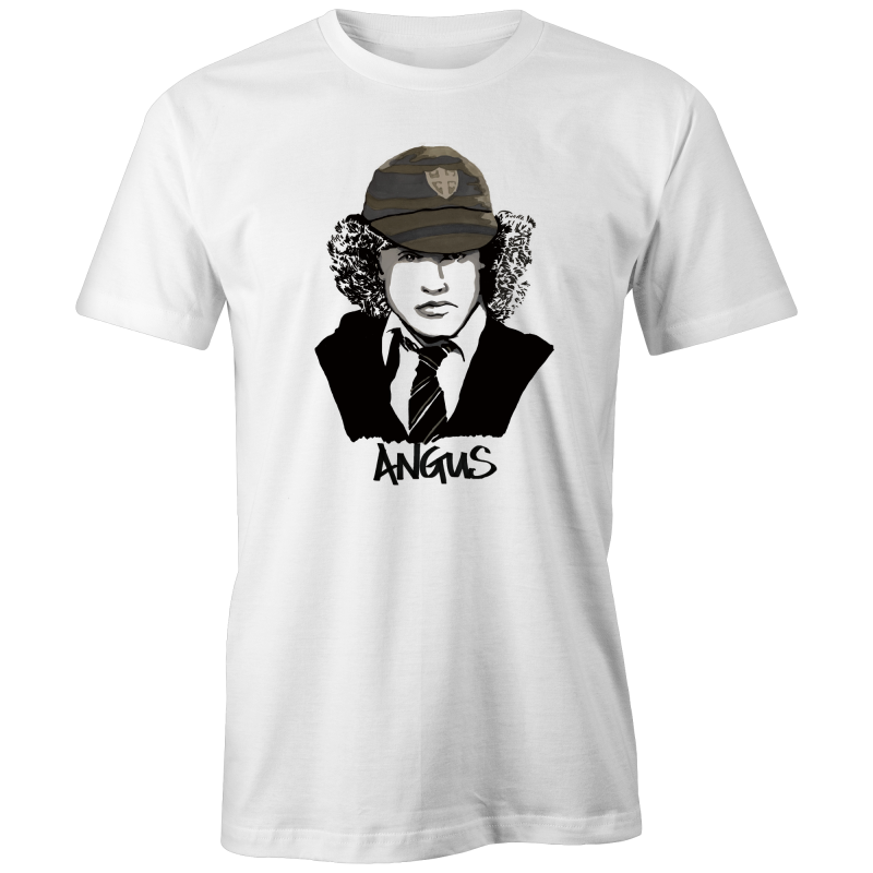 Angus Young T-shirt by High Tees. Ethically made in Melbourne from 100% GOTS organic cotton. 10% donated to West Welcome Wagon.