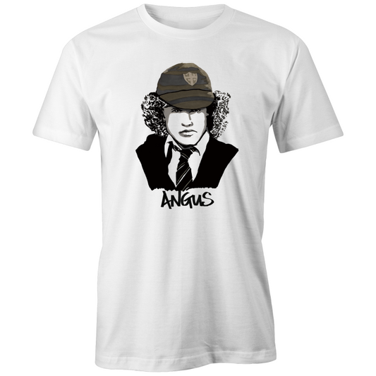 Angus Young T-shirt by High Tees. Ethically made in Melbourne from 100% GOTS organic cotton. 10% donated to West Welcome Wagon.