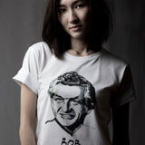 Women wearing the High Tees Bob Hawke T shirt, 100% organic cotton unisex t shirt. Ethically sourced. Designed and printed in Melbourne, Australia. 