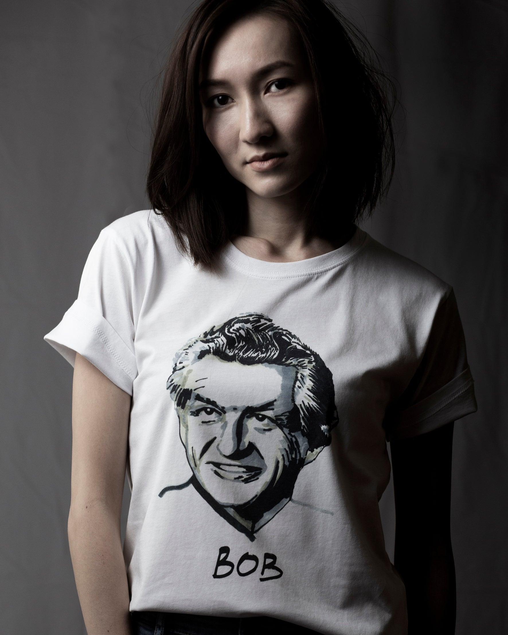 Women wearing the High Tees Bob Hawke T shirt, 100% organic cotton unisex t shirt. Ethically sourced. Designed and printed in Melbourne, Australia. 