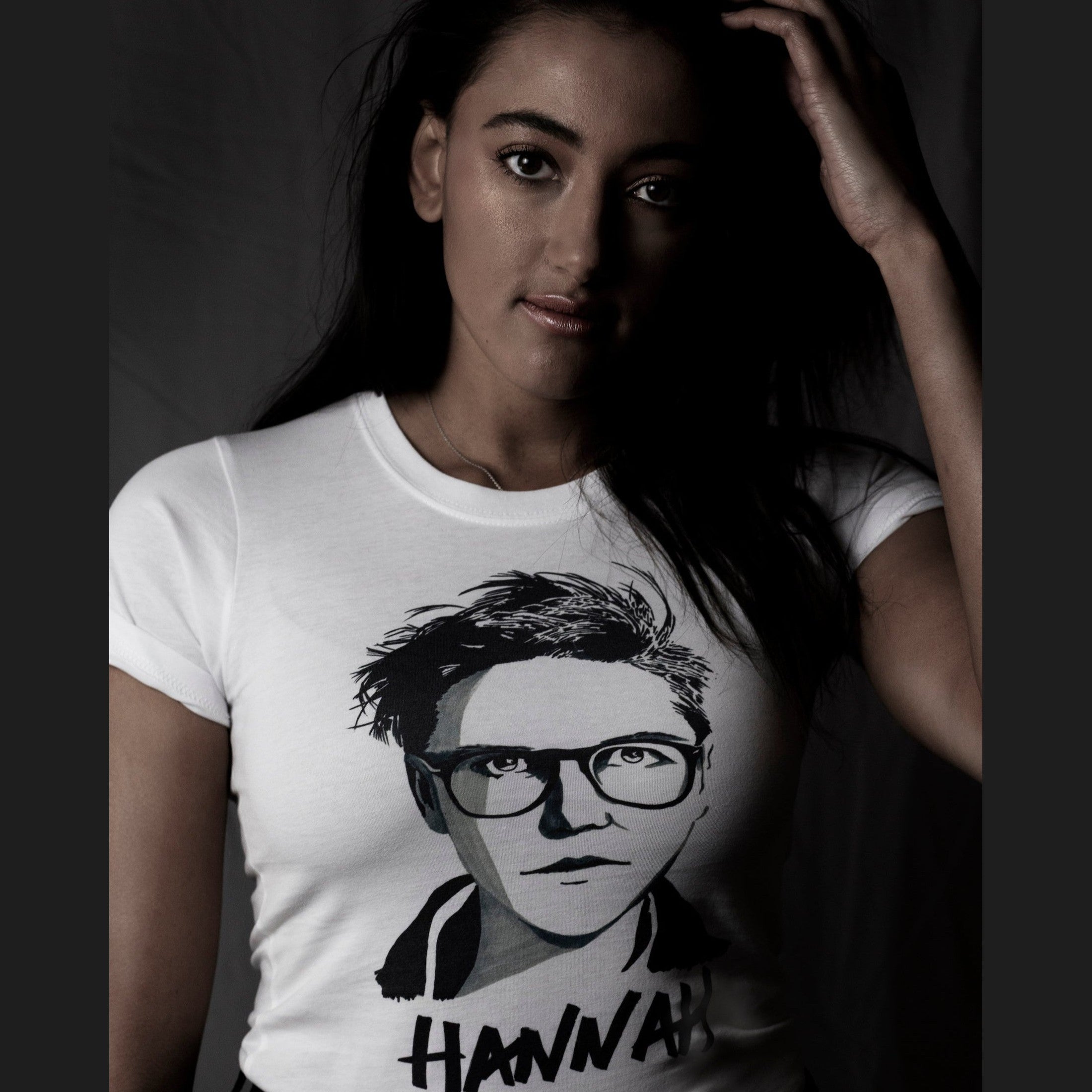 Hannah Gadsby T-shirt by High Tees. Ethically made in Melbourne from 100% GOTS organic cotton. 10% donated to Go Foundation. ©High Tees