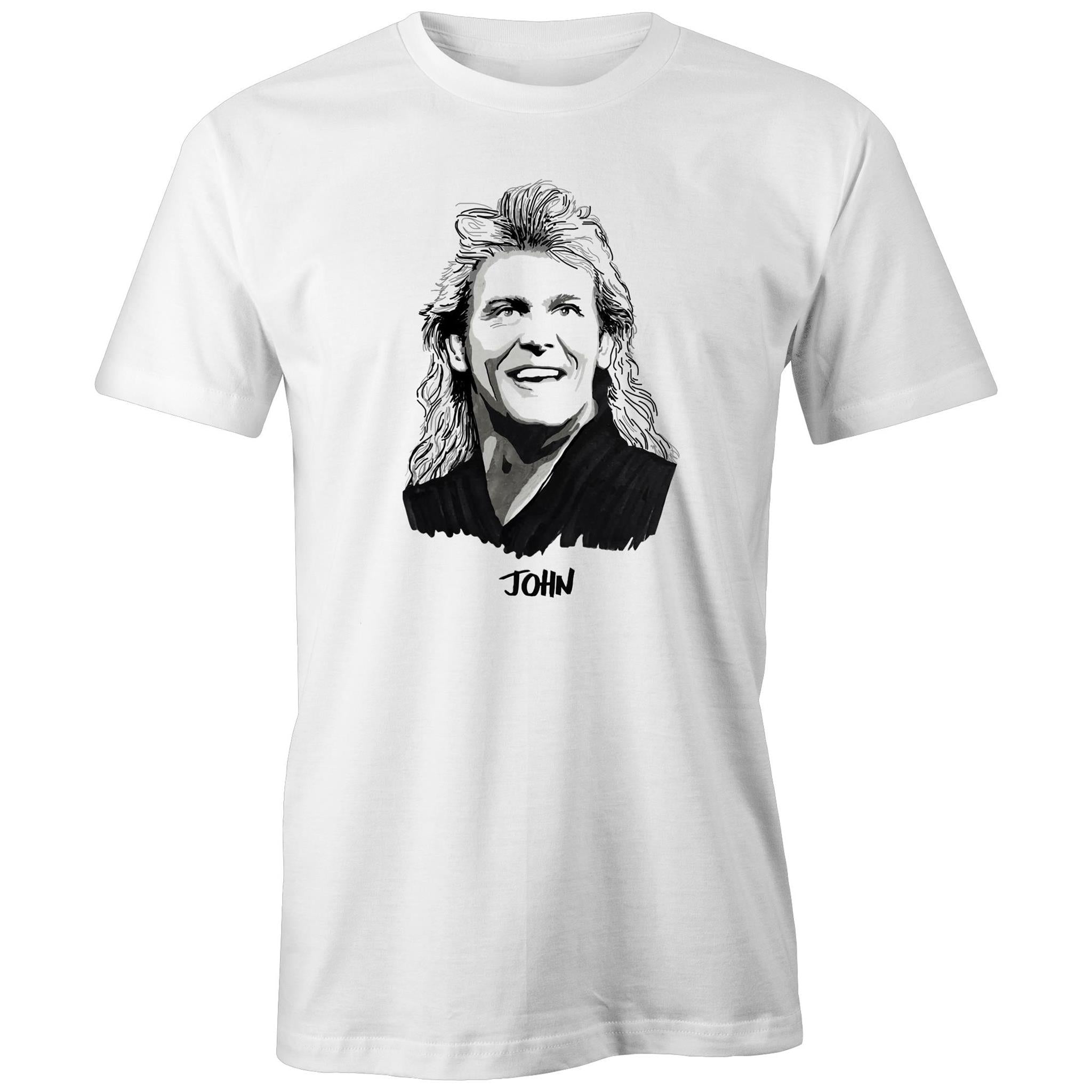 John Farnham T-shirt by High Tees. Ethically made in Melbourne from 100% GOTS organic cotton. 10% donated to West Welcome Wagon. ©High Tees
