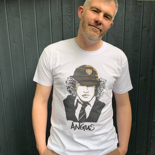 Angus Young T-shirt – High Tees Australian icon graphic tee, ethically made in Melbourne.